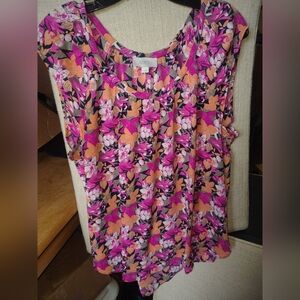 LOFT Floral Sleeveless Blouse in Pink and Orange